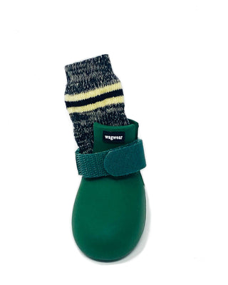 Green WagWellie single boot with Wagwarmer inside